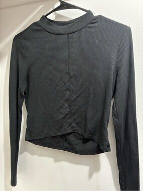 Derek Heart Black Ribbed Mock Neck Top